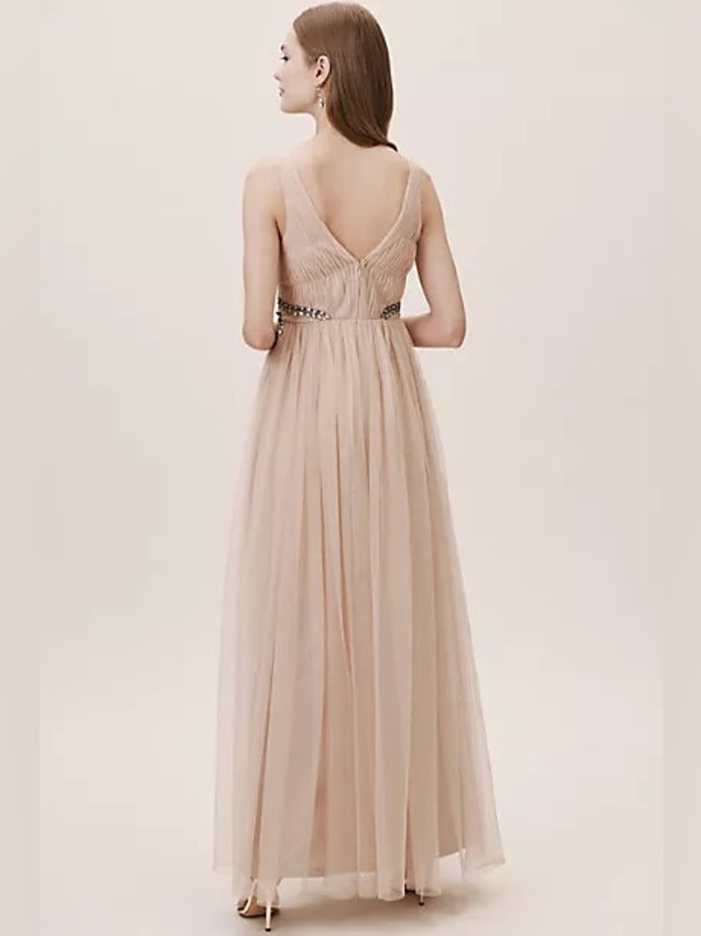 BHLDN Isabel Tulle Dress Beaded Floral Blush Size 10 - Picture 2 of 4